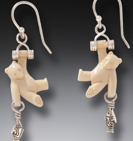 ZEALANDIA Hanging Bear with Fish Earrings 36mm