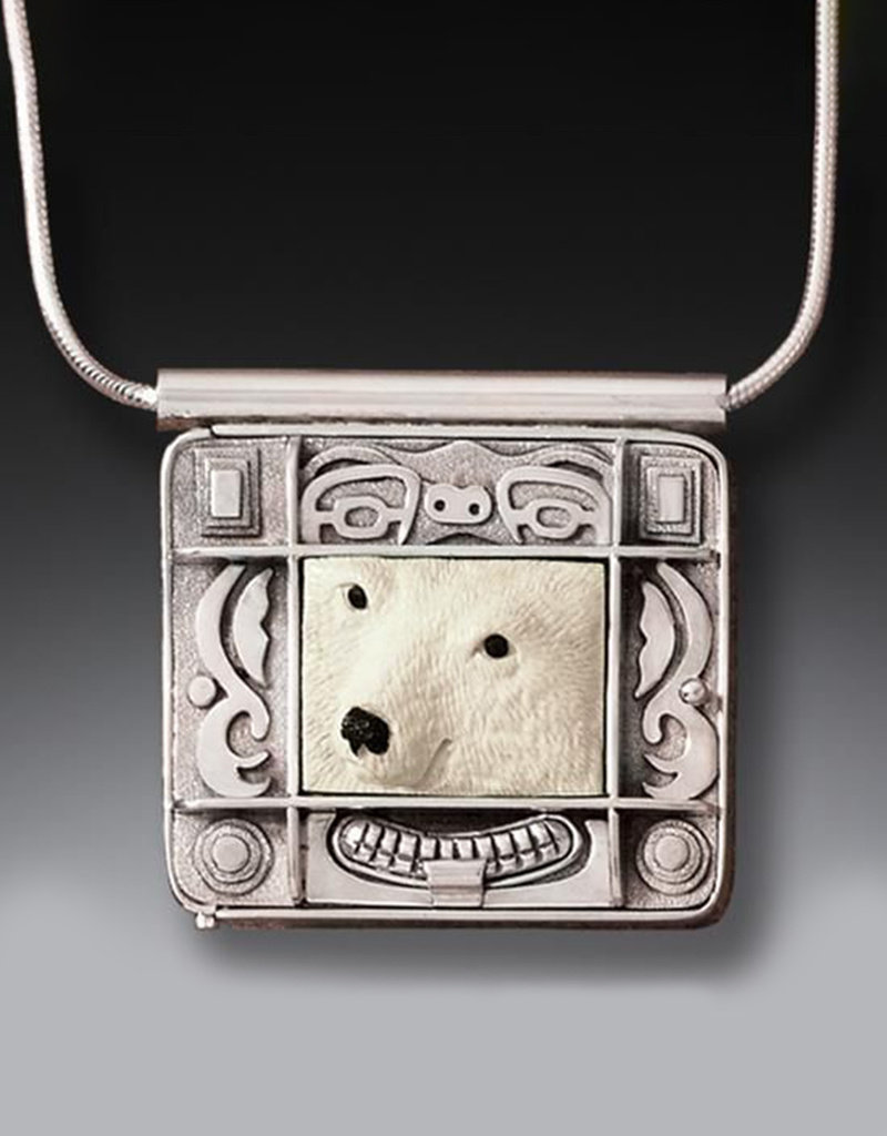 ZEALANDIA Mammoth Ivory Polar Bear Locket in Handmade Sterlings Silver - Polar Bear Spirit