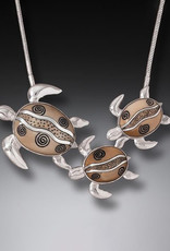 ZEALANDIA Fossilized Walrus Ivory Turtle Family Necklace, Handmade Silver (includes chain) - Mother and Baby Turtles