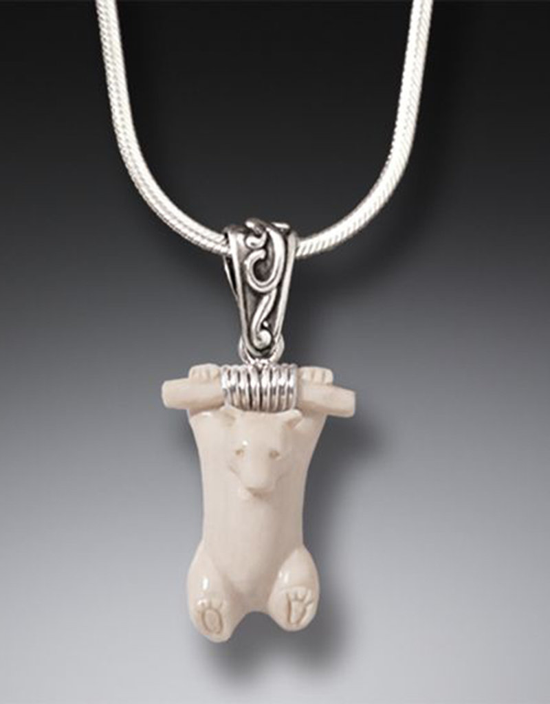 ZEALANDIA Sterling Silver Ancient Mammoth Ivory Polar Bear Pendant - Hanging Bear