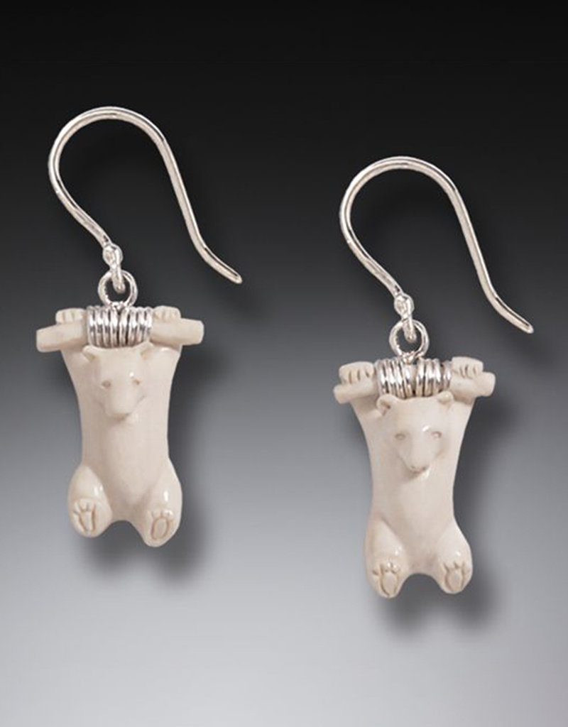ZEALANDIA Sterling Silver Mammoth Ivory Hanging Polar Bear Earrings