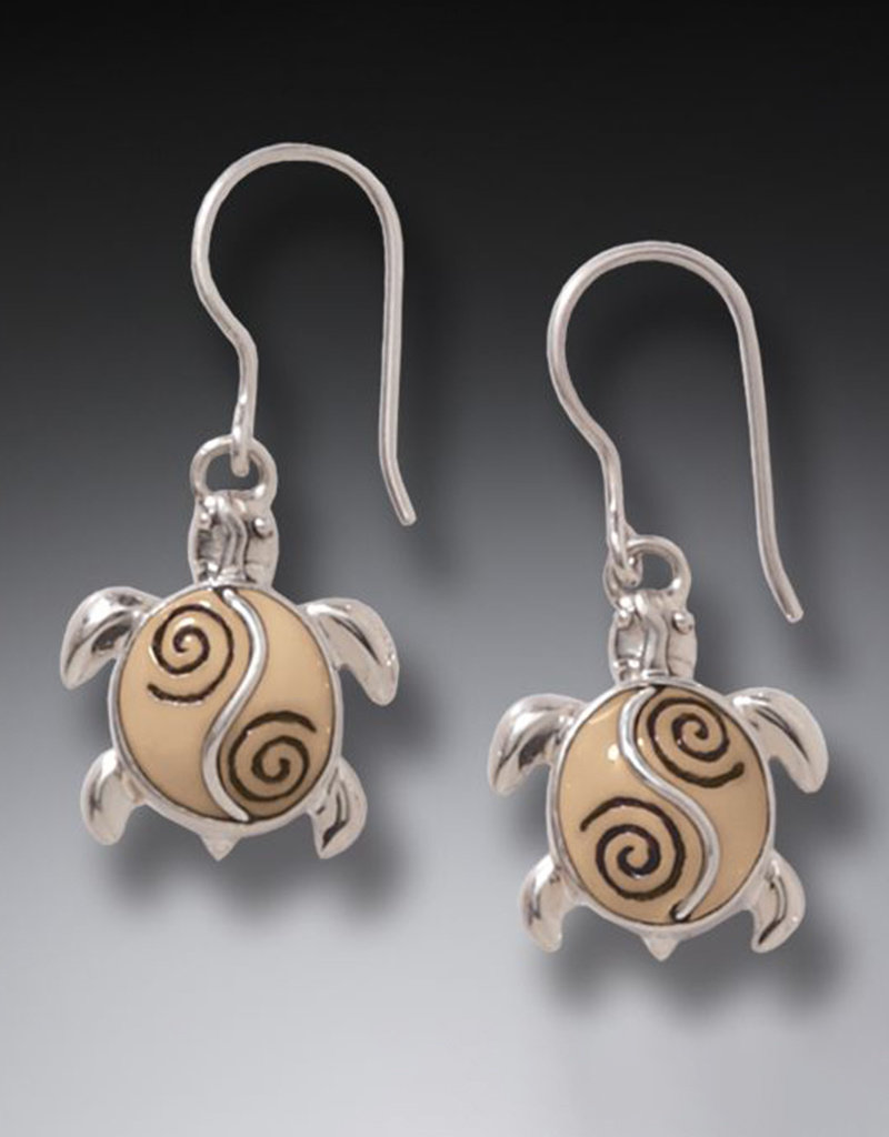 ZEALANDIA Fossilized Walrus Ivory Turtle and Sterling Silver Earrings - Baby Turtles