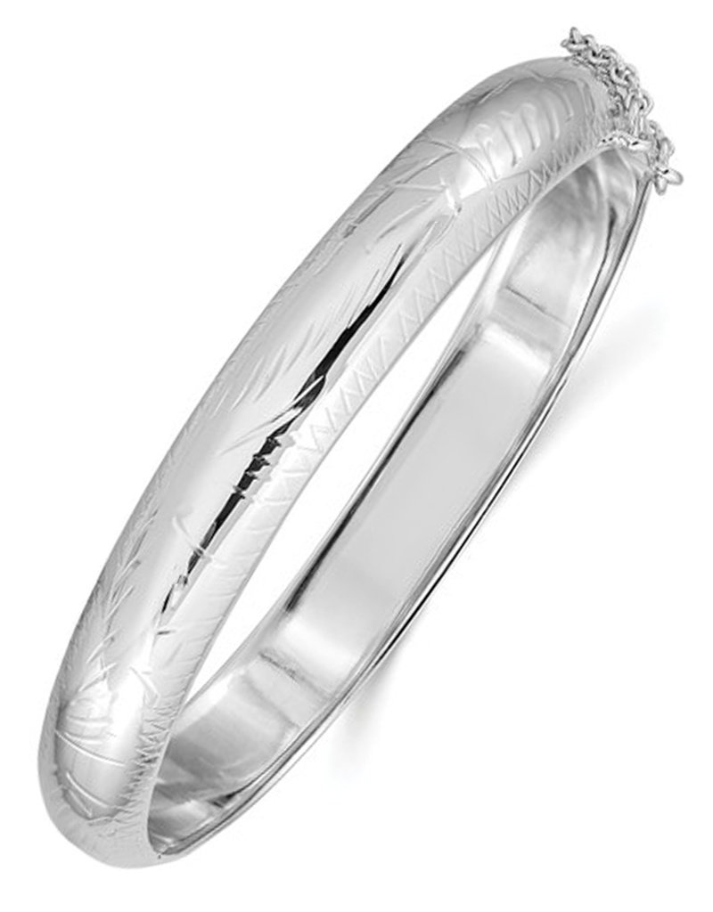 Sterling Silver 9mm Wide Fancy Hinged Bangle Bracelet