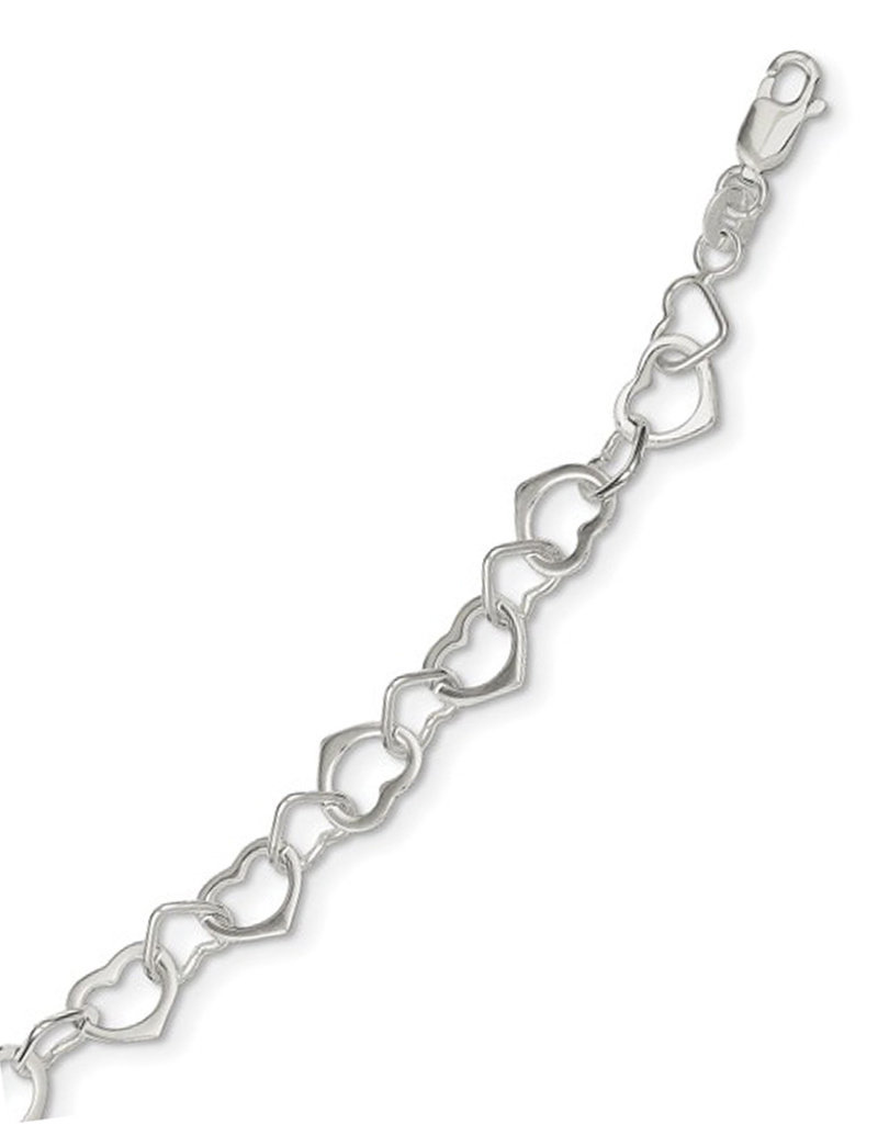 Sterling Silver Heart Link Bracelet 7.5"