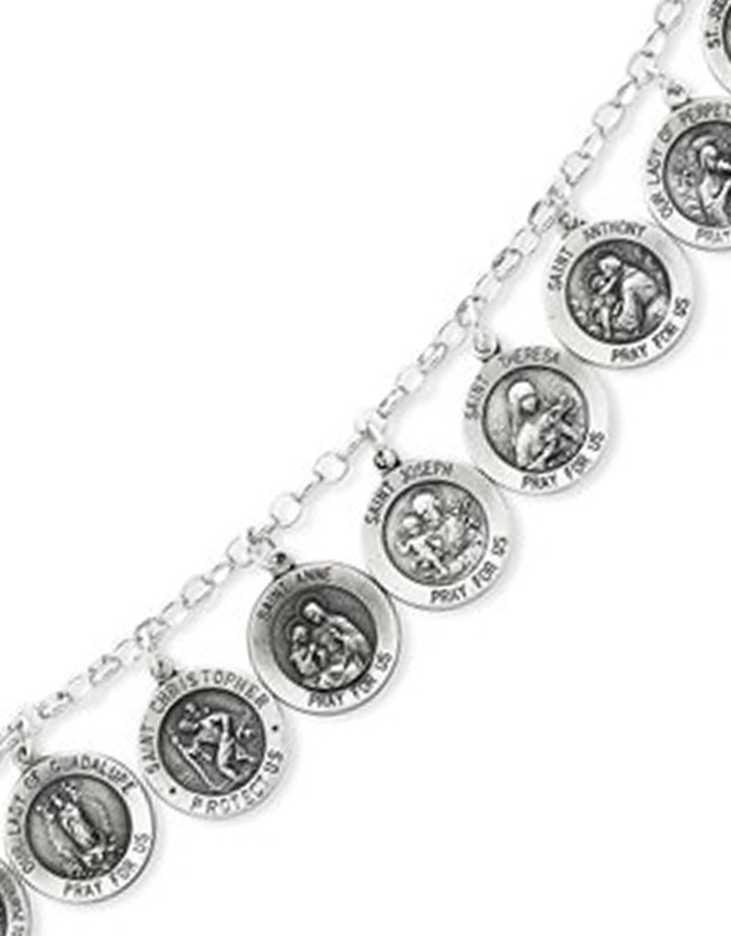 Sterling Silver "Saints" Charm Bracelet 8"