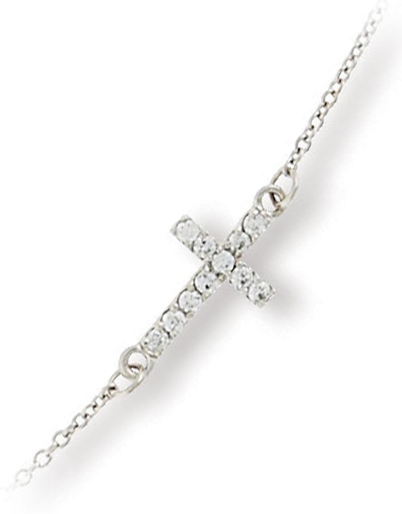 Women's Sterling Silver Sideways Cross Cubic Zirconia Bracelet 6.5"-8.5"
