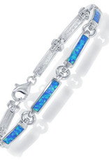 Sterling Silver Rectangle Link Synthetic Opal Bracelet 7.25"