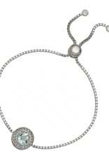 Women's Sterling Silver Round Blue and White Topaz Bolo Bracelet