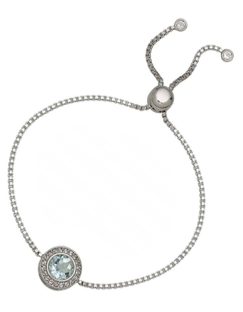 Women's Sterling Silver Round Blue and White Topaz Bolo Bracelet