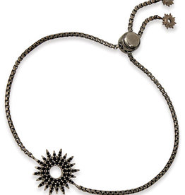 Sun Dial CZ Bolo Bracelet Black