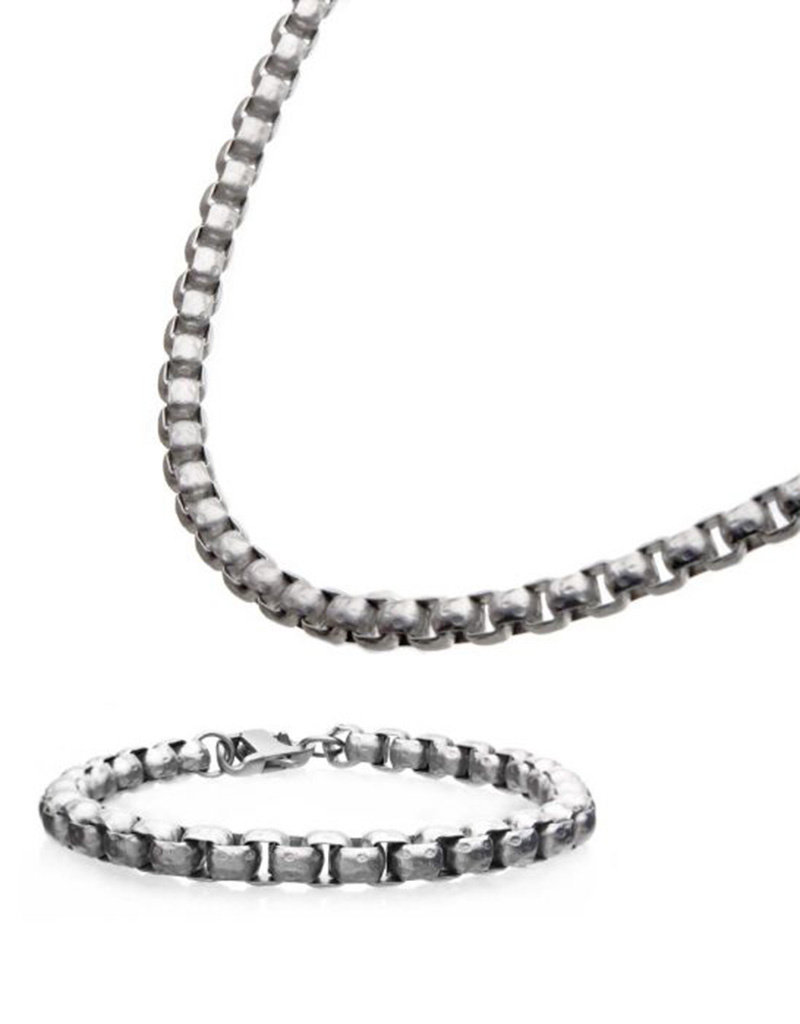 Men's Stainless Steel 6.5mm Hammered Box Chain Necklace 22"