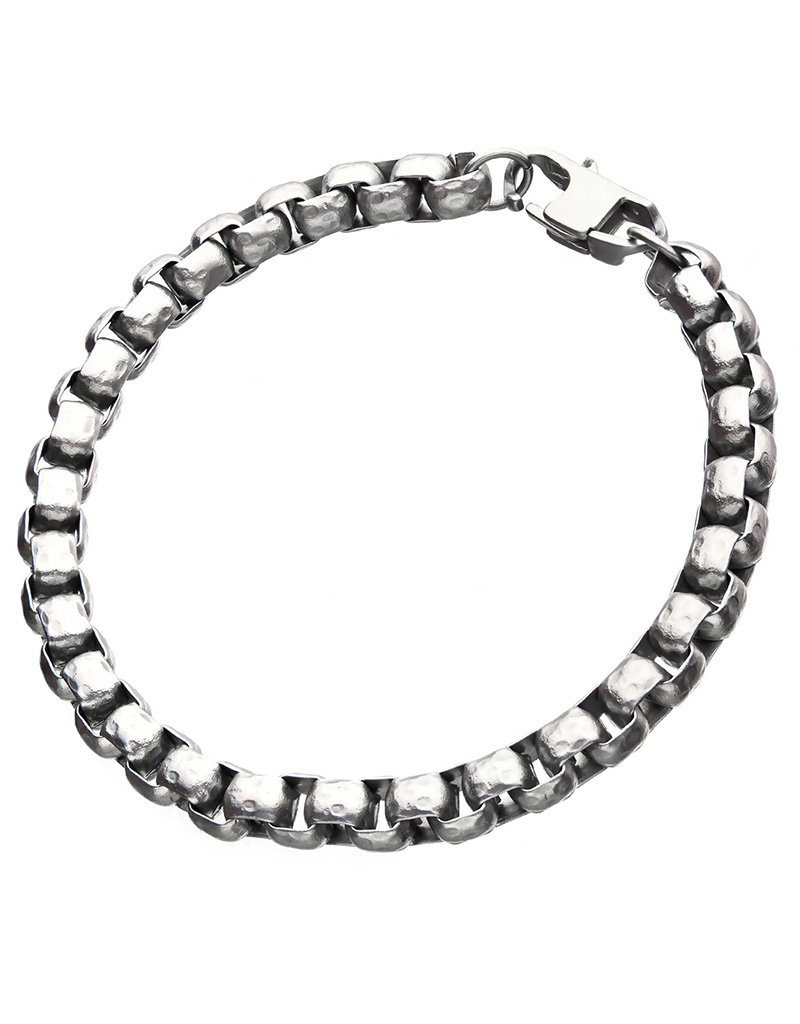 Men's Stainless Steel 6.5mm Hammered Box Chain Bracelet 8.5"