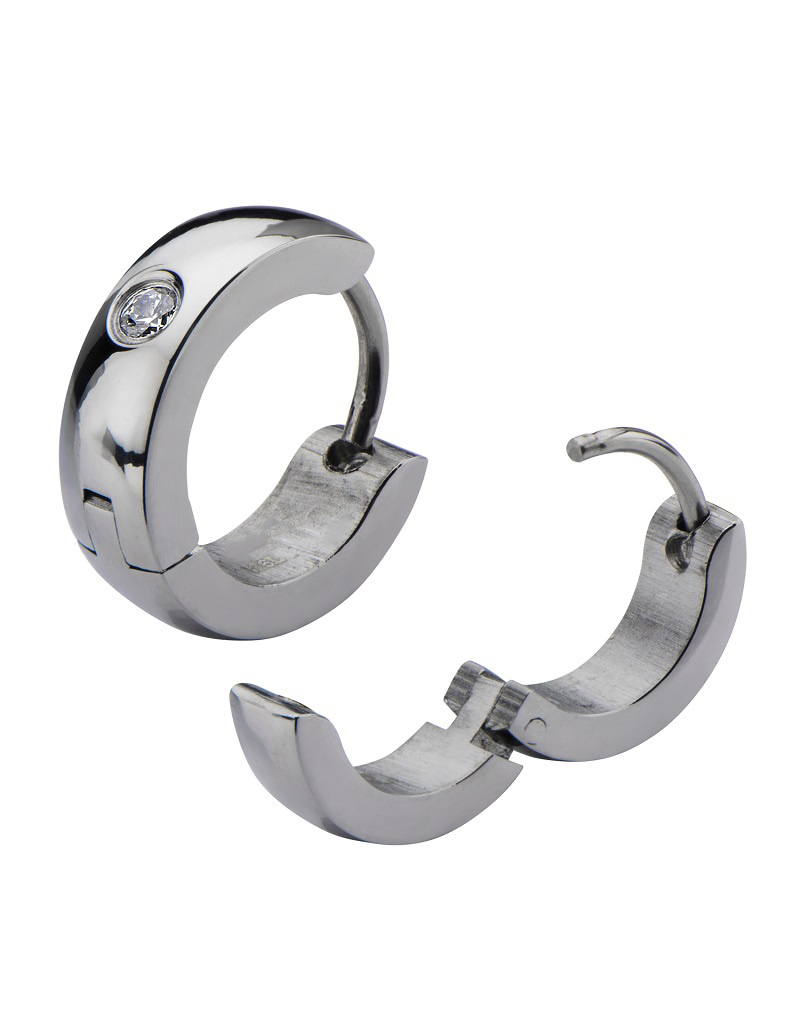 Stainless Steel CZ Huggie Earrings 13mm Simply Sterling