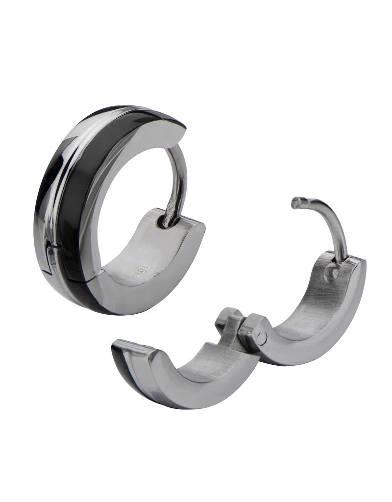 Stainless Steel 1/2 Black Huggie Earrings 13mm