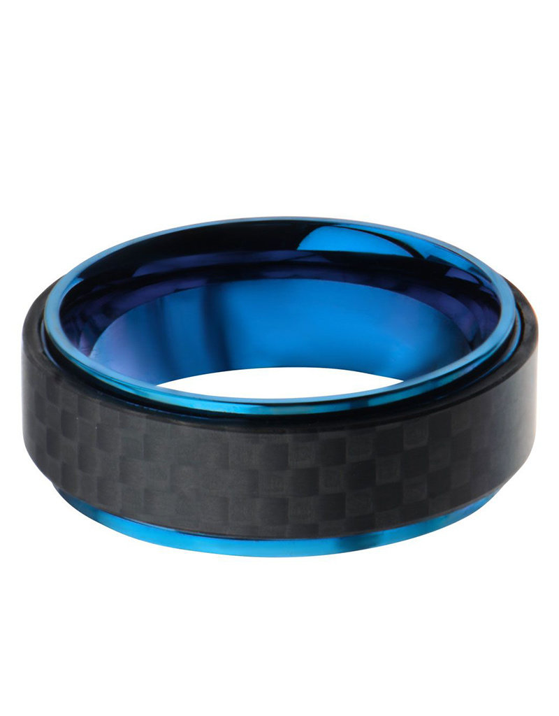 Men's Blue Stainless Steel and Carbon Fiber Band Ring