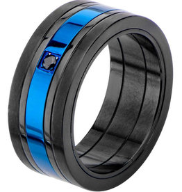 Black & Blue IP Steel CZ Ring