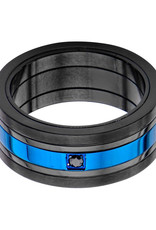Men's Black & Blue Stainless Steel Black Cubic Zirconia Ring