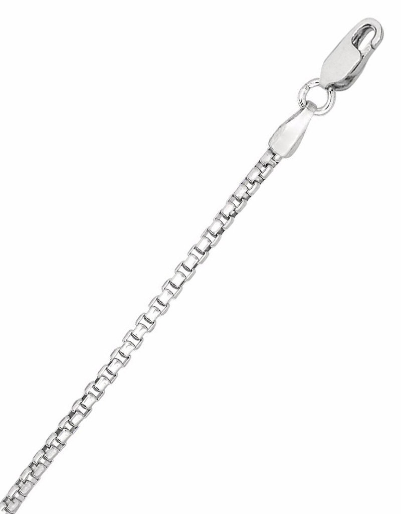 Sterling Silver 1.5mm Round Box Link Chain Necklace with Rhodium Finish