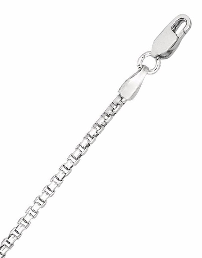 Sterling Silver 1.5mm Round Box Link Chain Necklace with Rhodium Finish