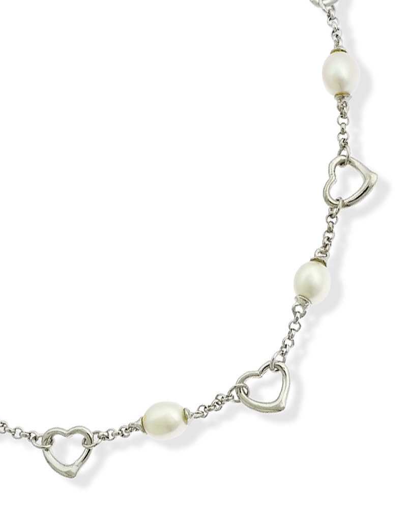 Sterling Silver Heart with Freshwater Pearl Bracelet 7"