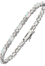 Sterling Silver XO Synthetic Opal and Cubic Zirconia Bracelet 7.25"