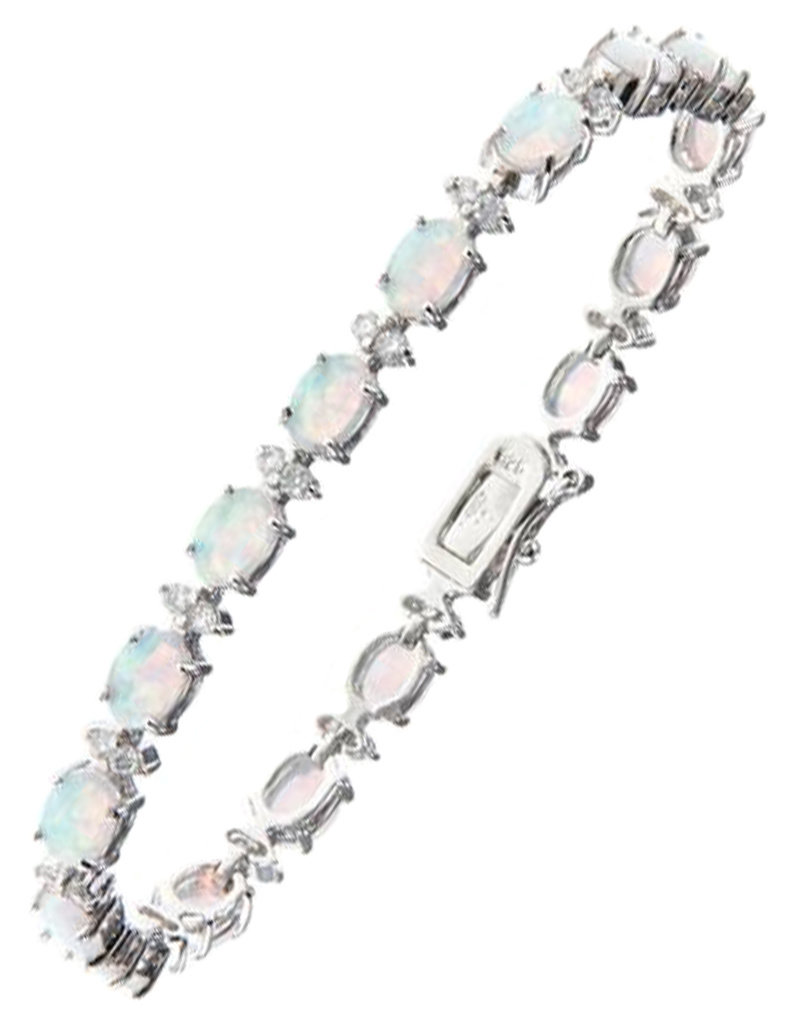 Sterling Silver Oval Synthetic Opal and Cubic Zirconia Bracelet 7"