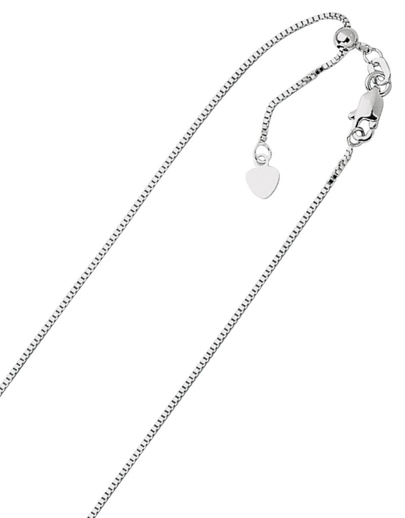 Sterling Silver Adjustable 0.8mm Box Chain with Rhodium Finish 30"