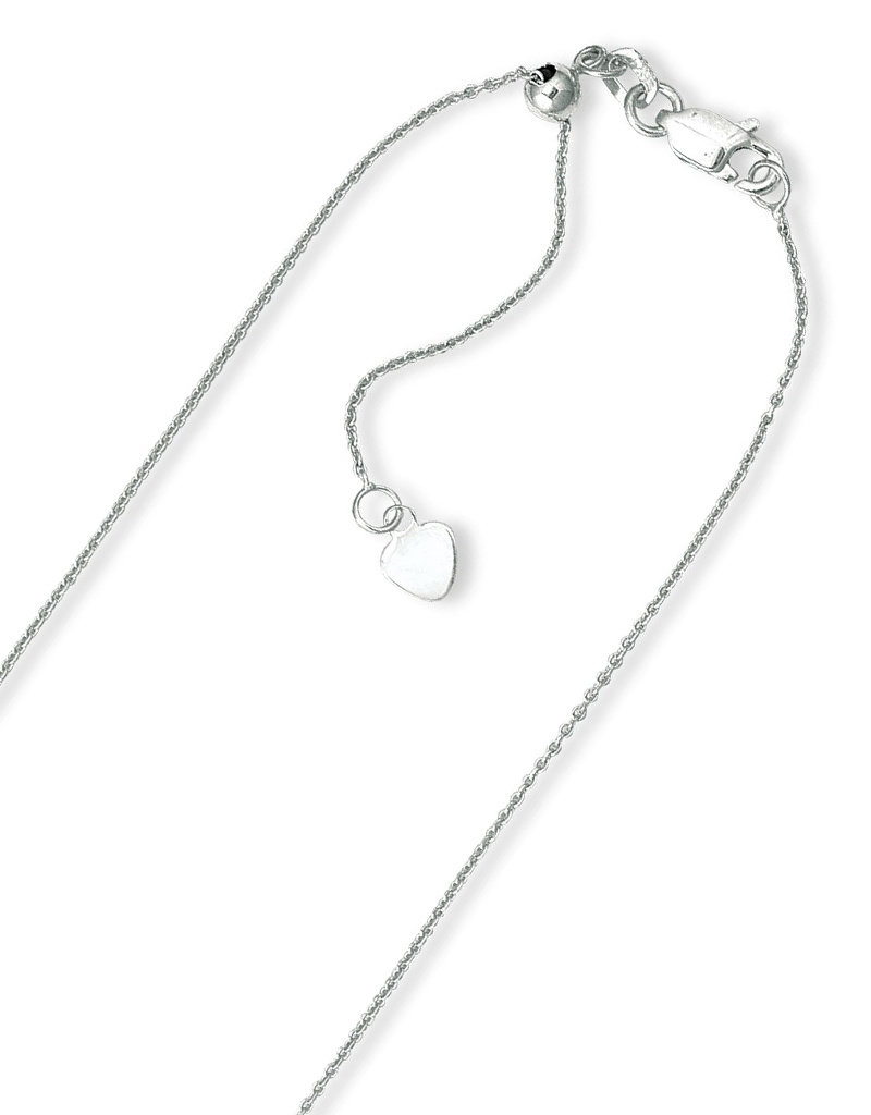 Sterling Silver Adjustable 030 Cable Link Chain Necklace with Rhodium Finish 30"