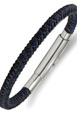 Men's Stainless Steel Black & Blue Leather Bracelet