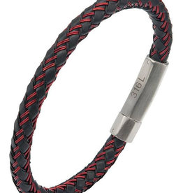 Black & Red Braided Steel Bracelet 8.25"