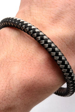 Men's Braided Stainless Steel Black and White Thread Bracelet 8.5"