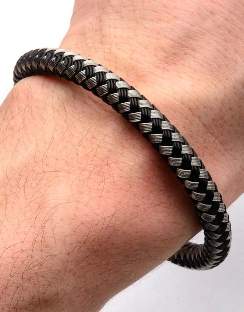 Men's Braided Stainless Steel Black and White Thread Bracelet 8.5"