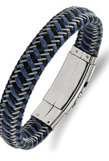 Men's Stainless Steel Black & Blue Leather Bracelet