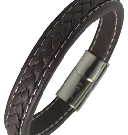 Braided Brown Leather Bracelet 8.5"