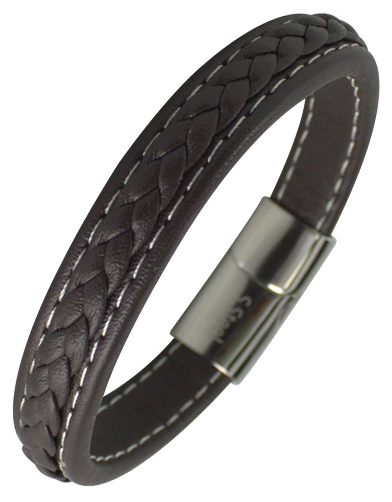 Braided Brown Leather Bracelet 8.5"