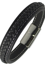 Men's Black Braided Leather Bracelet 8.5"