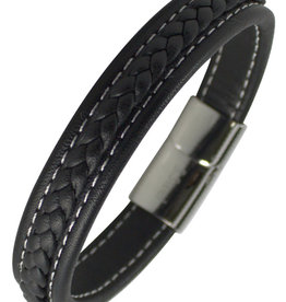 Black Braided Leather Bracelet 8.5"