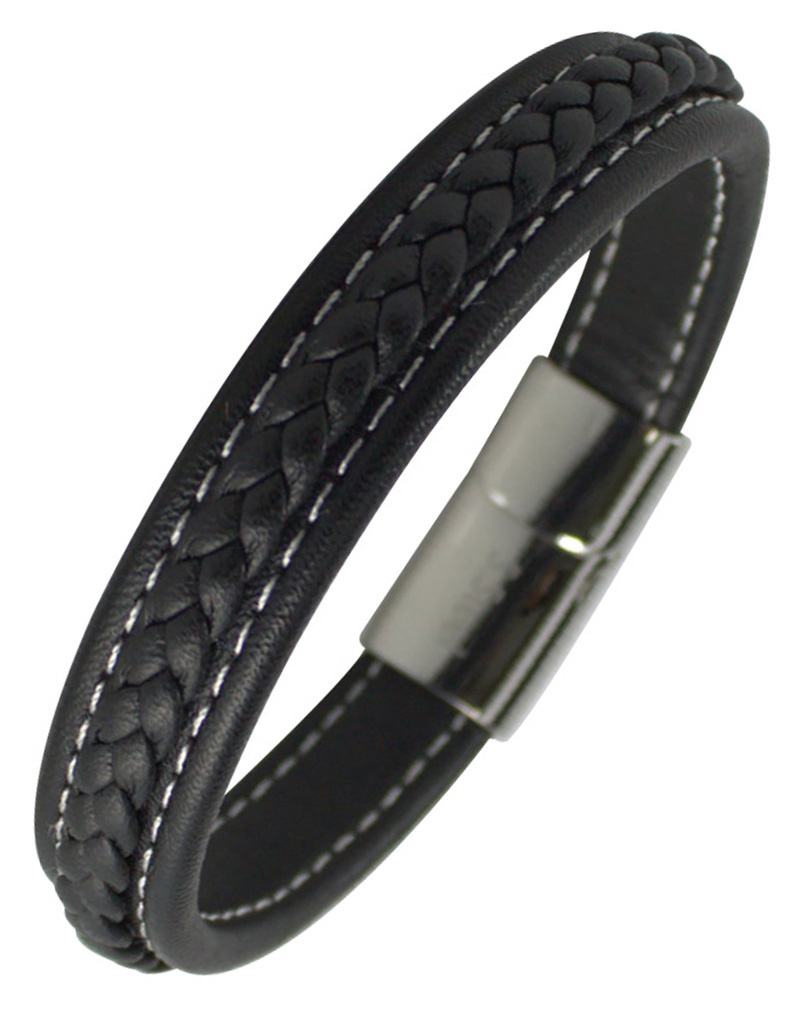 Black Braided Leather Bracelet 8.5"
