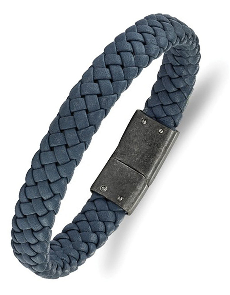 Men's Braided Blue Leather Bracelet 8.25"