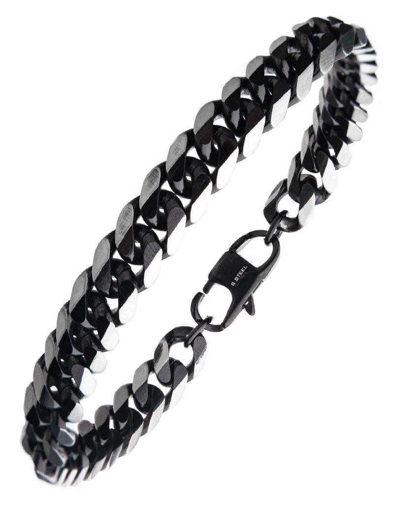 Men's 8mm Black Stainless Steel Curb Chain Bracelet 8.5"