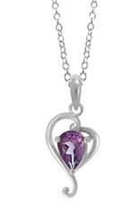 Sterling Silver Heart with Teardrop Amethyst Necklace