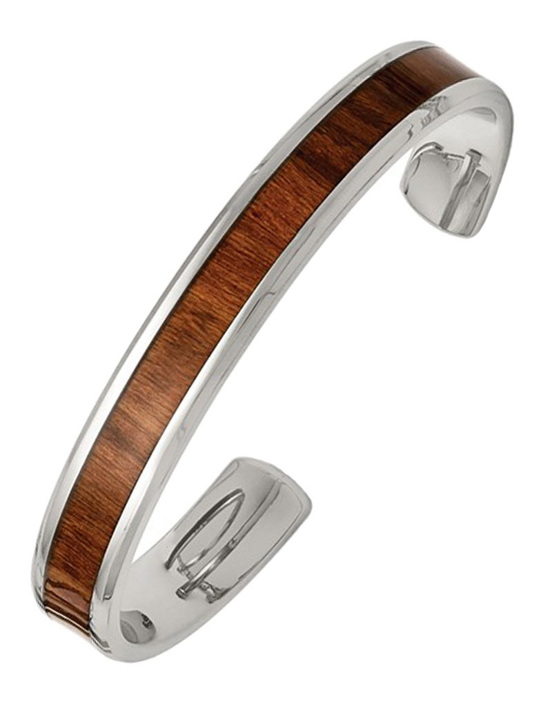 Men's Stainless Steel Wood Inlay Cuff Bracelet