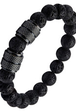 Men's Stainless Steel and Black Lava Bead Stretch Bracelet 8"