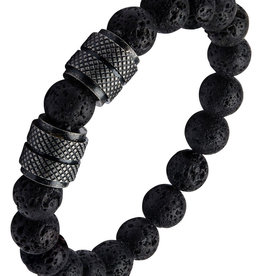 Black Lava Bead Stretch Bracelet 8"