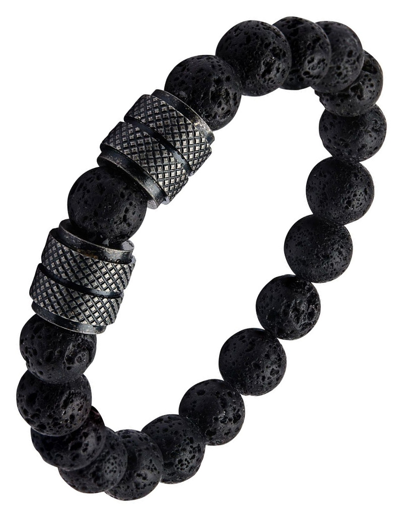 Black Lava Bead Stretch Bracelet 8"