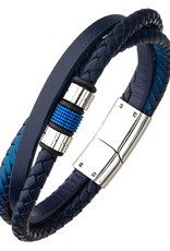 Men's Blue Leather and Stainless Steel Bracelet 8.25"