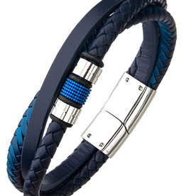 Blue Leather Steel Bracelet