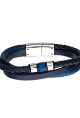 Men's Blue Leather and Stainless Steel Bracelet 8.25"