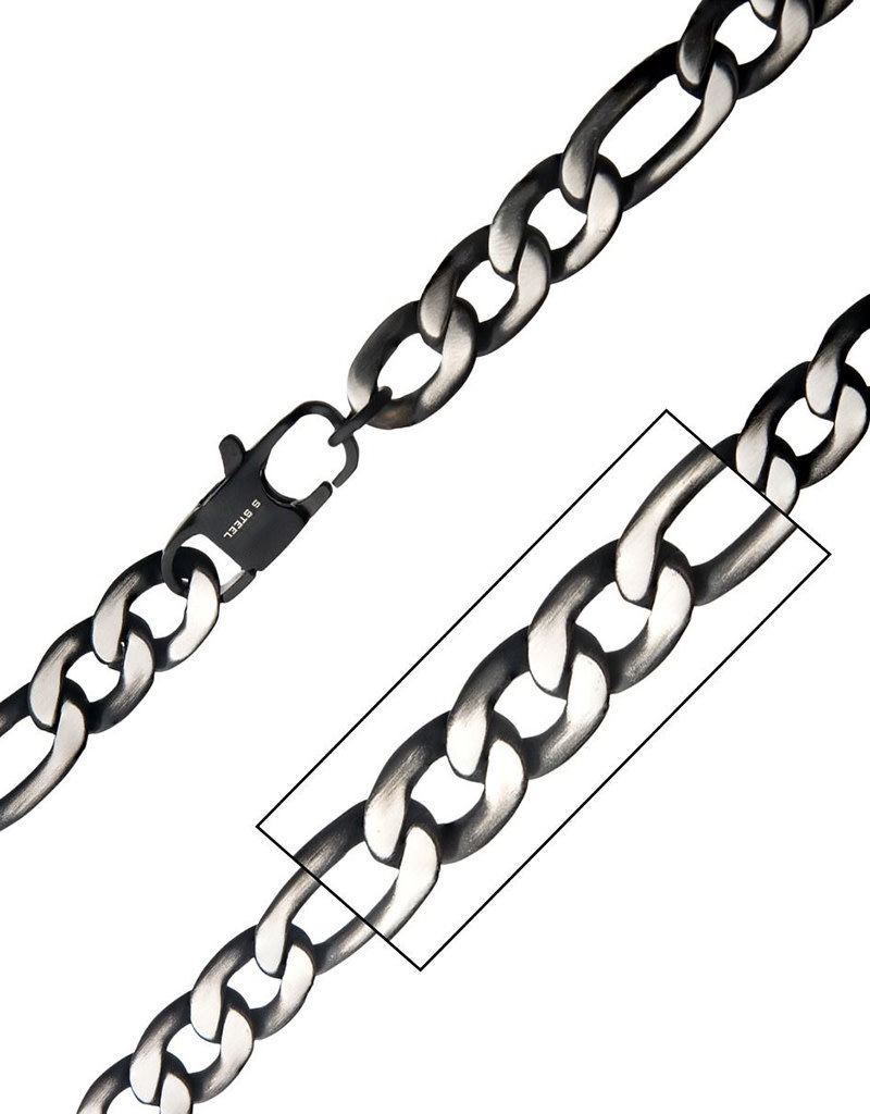 Men's 9mm Brushed Black Stainless Steel Figaro Link Chain Necklace