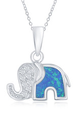 Sterling Silver Elephant Synthetic Opal and CZ Necklace 18"